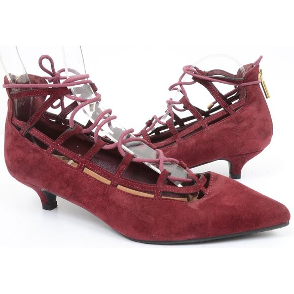 Comfortview Women's 9M Burgundy Lace Up Kitten Heel Pointy Toe Pumps Whimsigoth - Picture 6 of 10